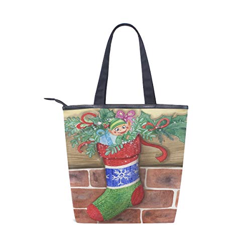 Bolsa de Lona para calcetín de Papá Noel con diseño de árbol de Navidad y Bayas de Acebo, Reutilizable, Bolsa de Compras, Bolso de Mano para Mujer, Estilo Casual