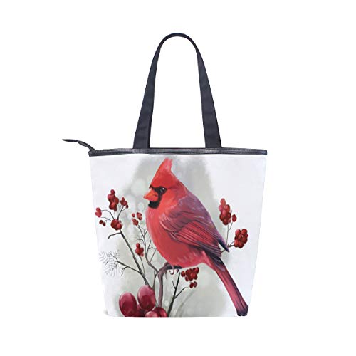 Bolsa de Lona para pájaros con diseño de Copo de Nieve y Bayas de Acebo, Reutilizable, Bolsa de Compras, para Mujeres y niñas, Bolsa de Hombro Informal para Gimnasio, Viajes, Estilo Chic