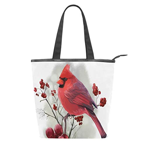 Bolsa de Lona para pájaros con diseño de Copo de Nieve y Bayas de Acebo, Reutilizable, Bolsa de Compras, para Mujeres y niñas, Bolsa de Hombro Informal para Gimnasio, Viajes, Estilo Chic