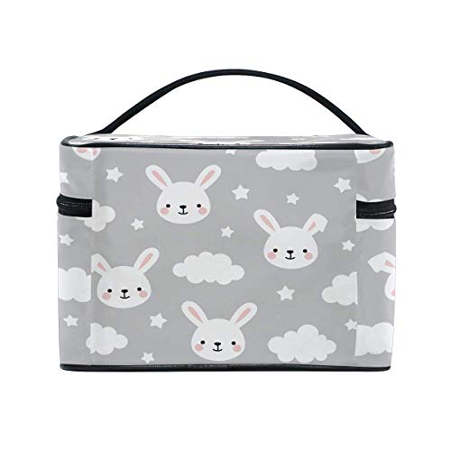 Bolsa de maquillaje, conejito dulce portátil de viaje, bolsa de cosméticos de impresión grande, compartimentos organizador para niñas y mujeres señora