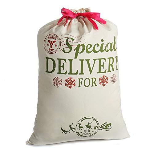 Bolsa de Navidad Santa Sacos para regalo Arpillera personalizada Extra Grande 19.7 "X 26.8" con cordón rojo para regalos de Navidad (grande)