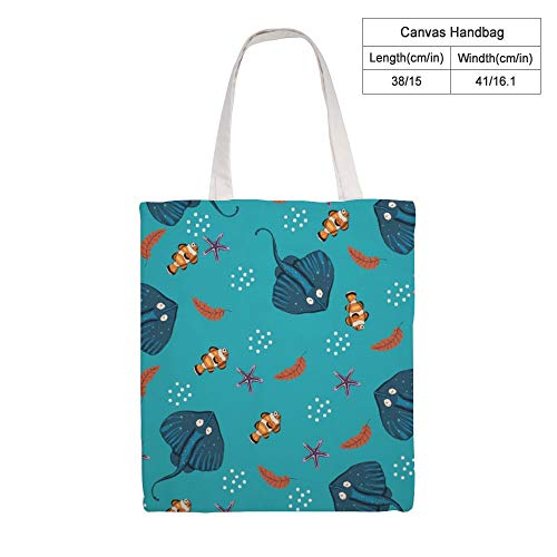 Bolsa de transporte de lona de doble cara de peces azules, biología marina, peces de mar profundo, reutilizables, bolsas de la compra lavables 15 x 16 pulgadas para las mujeres