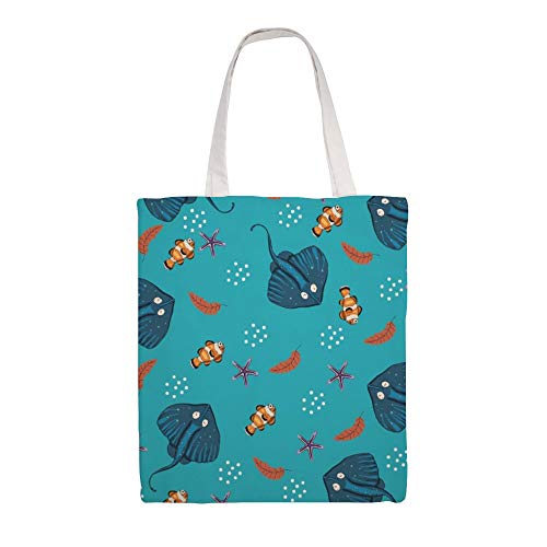 Bolsa de transporte de lona de doble cara de peces azules, biología marina, peces de mar profundo, reutilizables, bolsas de la compra lavables 15 x 16 pulgadas para las mujeres