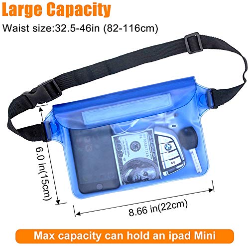 Bolsa Impermeable, RIXOW Funda Estuche Estanco al Agua con la Correa de Cintura Ajustable para la Playa, Natación, Canoa, Windsurf, Kayak, Senderismo, Negro y Azul (2 Unidades)