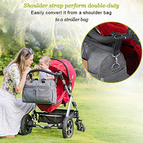 Bolsa Maternal de Pañales RUVALINO, Gran Bolso de Viaje, para el Carrito del Bebé, Elegante para Mamá y Papá, Cambiador de Bebé Convertible para Niños y Niñas con Bolsillos Independientes (gris)