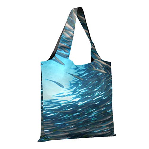 Bolsa plegable para compras, arrecife de coral, peces marinos, para comestibles, bolsa grande, reutilizable, para alimentos, almacenamiento, poliéster, bolsas de compras reutilizables, lavables, dur