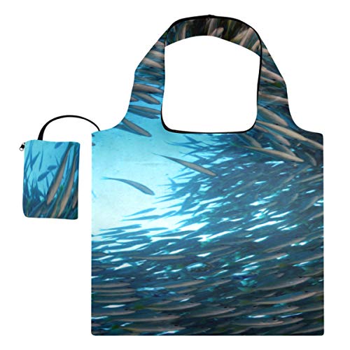 Bolsa plegable para compras, arrecife de coral, peces marinos, para comestibles, bolsa grande, reutilizable, para alimentos, almacenamiento, poliéster, bolsas de compras reutilizables, lavables, dur