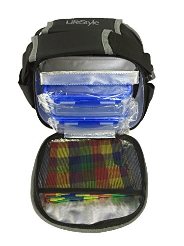 Bolsa térmica porta alimentos - Estuche térmico portátil grande con recipientes herméticos y porta cubiertos - fiambrera bandolera para comida - ideal para oficina o camping - color negro estiloso para chica y chico - garantía Lifestyle