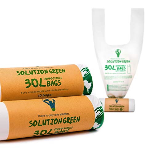 Bolsas 30L Biodegradables Con y Sin Asas Para Basura Alimentos De La Cocina [6L 10L 50L] Compostables - 100% Sin-Plastico