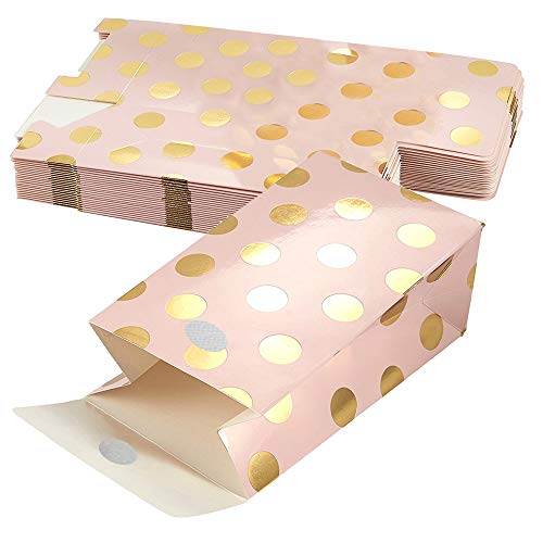 Bolsas de 24 Bolsas de Papel de Caramelo para Todas Las Fiestas, Lunares de Color Rosa con lámina de Oro, Fiestas de cumpleaños, Baby Shower, Despedida de Soltera, Bodas y duchas de Novia