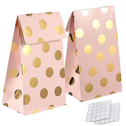 Bolsas de 24 Bolsas de Papel de Caramelo para Todas Las Fiestas, Lunares de Color Rosa con lámina de Oro, Fiestas de cumpleaños, Baby Shower, Despedida de Soltera, Bodas y duchas de Novia