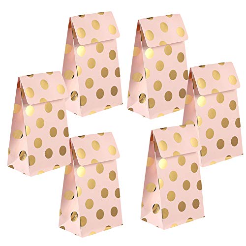 Bolsas de 24 Bolsas de Papel de Caramelo para Todas Las Fiestas, Lunares de Color Rosa con lámina de Oro, Fiestas de cumpleaños, Baby Shower, Despedida de Soltera, Bodas y duchas de Novia