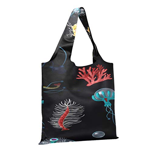 Bolsas De Almacenamiento De Lona Para Acuario De Medusas Peces Algas Marinas Bolsas De Hombro Bolsas Reutilizables Para Comestibles Bolsas De Compras Reutilizables De Poliéster, Lavables, Duraderas Y