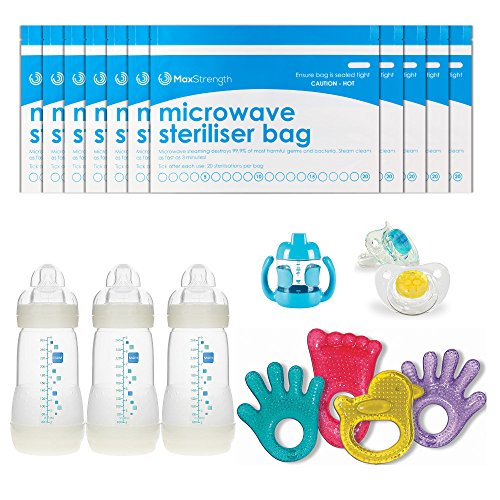 Bolsas de Esterilizador de Microondas Paquete de 10pc Premium de Máxima Fuerza, Bolsas de Vapor Grande y Durable para Biberones, Soother, Teethers y Copas de Entrenamiento, 20 Usos por Bolsa