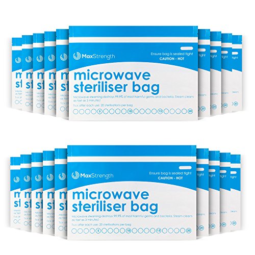 Bolsas de Esterilizador de Microondas Paquete de 10pc Premium de Máxima Fuerza, Bolsas de Vapor Grande y Durable para Biberones, Soother, Teethers y Copas de Entrenamiento, 20 Usos por Bolsa