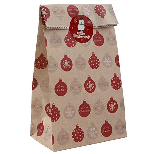 Bolsas de golosinas para fiestas, bolsa de papel de Navidad de 24 piezas, cinta de 2 rollos, etiquetas adhesivas de 24 piezas, golosinas de regalo, paquete de regalo bolsa comida almuerzo bocadillos