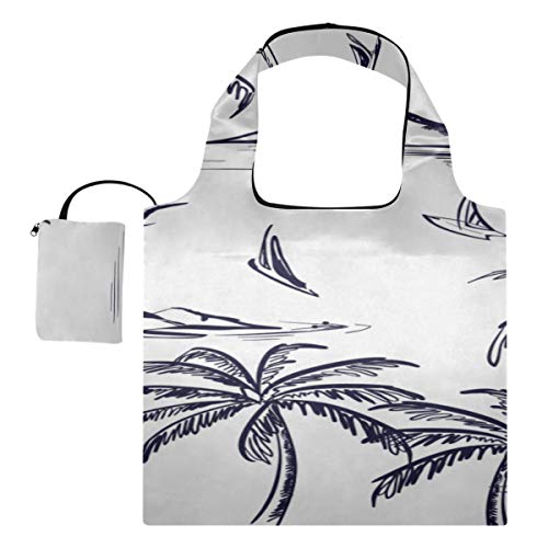 Bolsas de lona personalizadas Bolsas de mano de compras de isla hermosa en blanco Bolsa de compras de totalizador Bolsas de compras reutilizables de poliéster, lavables, duraderas y livianas