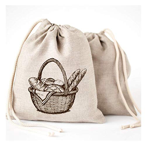 Bolsas de pan de lino - 3 unidades 11 x 15 Speical Art diseño natural sin blanquear lino reutilizable alimentos almacenamiento para casa artesana pan