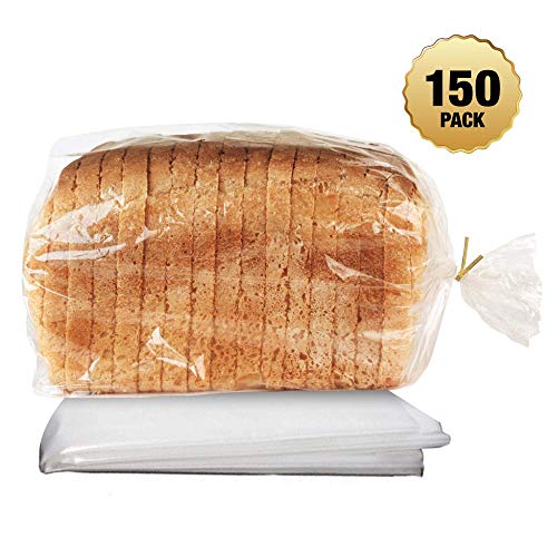 Bolsas de pan de plástico transparente para bollos, panes y baguettes para hornear en casa y mantenerlos frescos con corbatas doradas (paquete de 150) (45 cm x 20 cm x 10 cm)