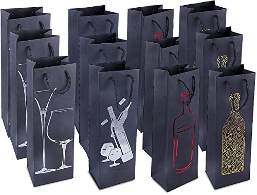 Bolsas de regalo para vino. Paquete de 12 bolsas de gran calidad para botellas de vino, licor, champán, color Todas las ocasiones - Negro 12-Pack