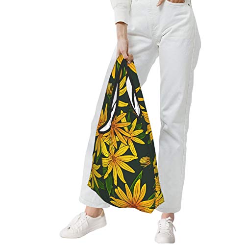 Bolsas de supermercado reutilizables Patrón de flores y hojas de alcachofa ilustración vectorial Lavable Impermeable Ligero 25X15 pulgadas