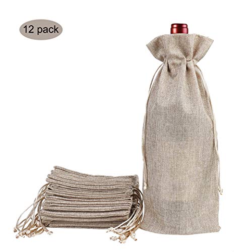 Bolsas de Vino de Yute, 37 x 15.5cm Hessian Wine Carriers con cordón, Bolsas de Regalo para Vino Envoltura de botella para cata de vinos fiesta boda cumpleaños navidad (Color de Marron de 12 Piezas)