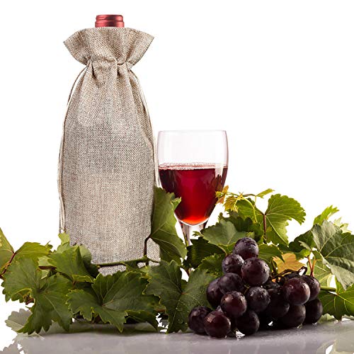 Bolsas de Vino de Yute, 37 x 15.5cm Hessian Wine Carriers con cordón, Bolsas de Regalo para Vino Envoltura de botella para cata de vinos fiesta boda cumpleaños navidad (Color de Marron de 12 Piezas)