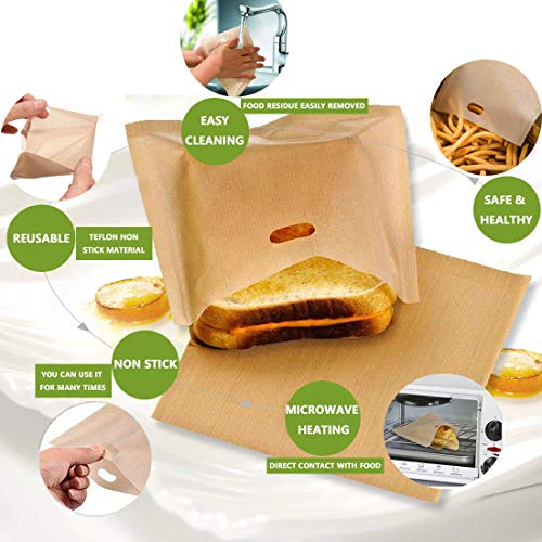 bolsas para tostadora, bolsas antiadherentes, reutilizables resistentes al calor y sin gluten, para sándwiches, pizza, queso, tostadas de fibra de vidrio, para hornear en microondas Juego de 10