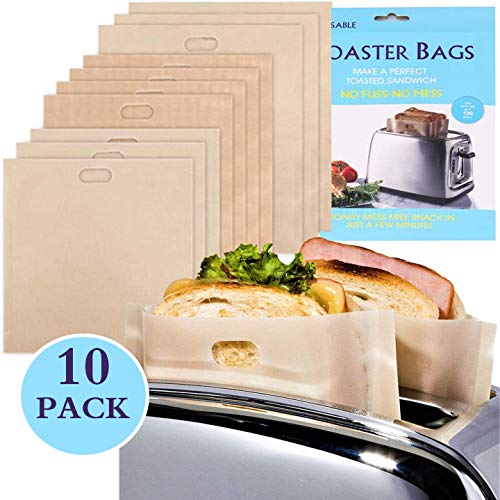 bolsas para tostadora, bolsas antiadherentes, reutilizables resistentes al calor y sin gluten, para sándwiches, pizza, queso, tostadas de fibra de vidrio, para hornear en microondas Juego de 10