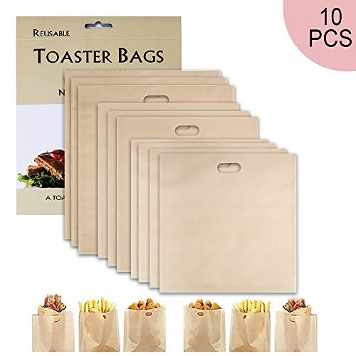 Bolsas para Tostadora, SenPuSi 10 Piezas Antiadherentes Toastabags Resistentes al Calor Reutilizables Bolsas de Sándwiches Pan Queso Tostadora Sin Gluten para Microondas, Horno, Tostadora