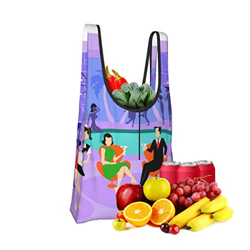 Bolsas plegables de compras reutilizables, retro, tropical, para cóctel, impermeable, ligera, de gran capacidad, ecológica, con asas para ir de compras, biblioteca y comestibles.