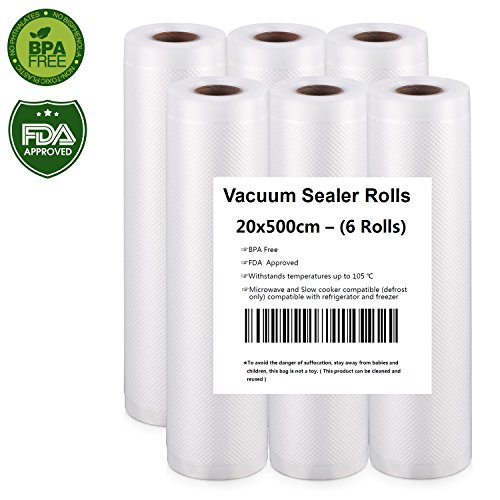 Bolsas Vacío,rollo-envasar al-vacio,Alimentos-Profesional - Certificación de seguridad de grado alimenticio(20X500cm(6 rolls)