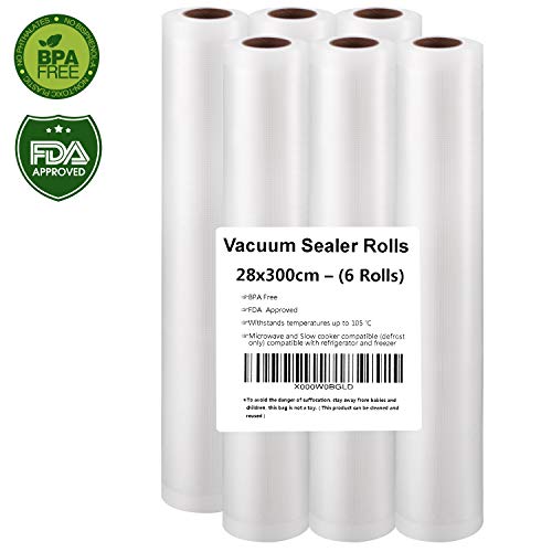 Bolsas Vacío,rollo-envasar al-vacio,Alimentos-Profesional - Certificación de seguridad de grado alimenticio(28x300cm(6 rolls)