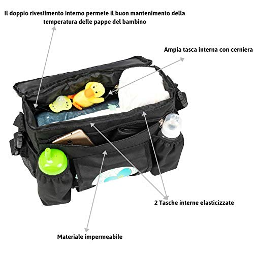 Bolso Carrito Bebé Universal Negro Térmico, Organizador Carro De Paseo Impermeable Multibolsillos, Bolsa De Pañales Para Cochecito Ligero, Bolsa Mamá Multifunción A Bandolera, Porta Objetos Para Bebés