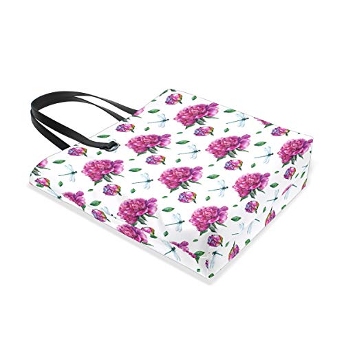 Bolso de hombro con correa de peso ligero Bolsos de mano Flor de peonías Bolso de mano de libélula para mujeres Niñas Damas Estudiante Monedero de sirena Compras