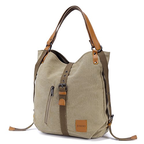 Bolso de hombro JOSEKO de lona Mochila para mujer, bolso convertible de mochila multifuncional para el trabajo, escuela, para viaje, Correa de PU, El color / diseño puede variar