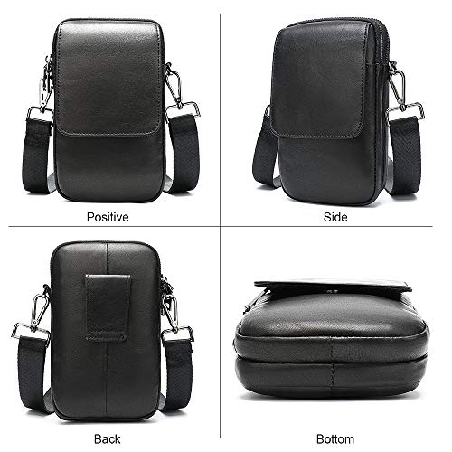 Bolso de Hombro para Celular Hombre, Bolso de Teléfono Móvil Bandolera Hombre, 6.5" Vertical Bolso Bandolera de Piel para Hombre Pequeño Bolso de Cintura para Teléfono Móvil con Trabilla para Cinturón