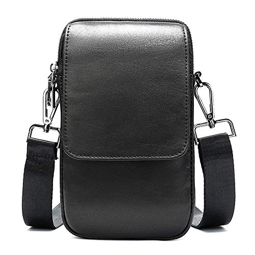 Bolso de Hombro para Celular Hombre, Bolso de Teléfono Móvil Bandolera Hombre, 6.5" Vertical Bolso Bandolera de Piel para Hombre Pequeño Bolso de Cintura para Teléfono Móvil con Trabilla para Cinturón