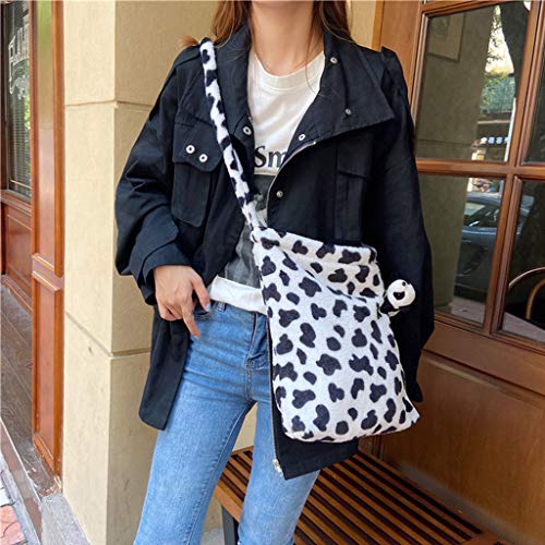 Bolso De Las Mujeres Chenso, Las Mujeres Hombro Bolsa De Las Mujeres del Bolso De Peluche De Felpa Mujeres Bag Lady Felpa Umhängetasche- Blanco + Negro -Plüsch