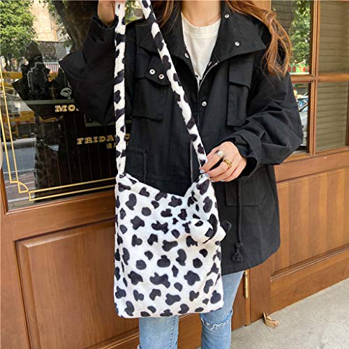 Bolso De Las Mujeres Chenso, Las Mujeres Hombro Bolsa De Las Mujeres del Bolso De Peluche De Felpa Mujeres Bag Lady Felpa Umhängetasche- Blanco + Negro -Plüsch