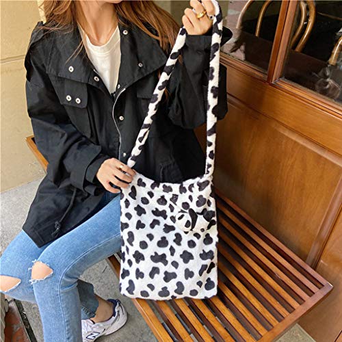 Bolso De Las Mujeres Chenso, Las Mujeres Hombro Bolsa De Las Mujeres del Bolso De Peluche De Felpa Mujeres Bag Lady Felpa Umhängetasche- Blanco + Negro -Plüsch