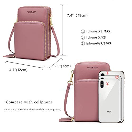 Bolso de teléfono móvil para mujer Monedero de cartera cruzada Mini bolso de teléfono celular cruzado de cuero ligero con ranuras para tarjeta de correa(Rosado)