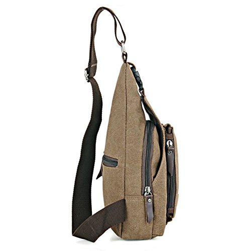 bolso del pecho - SODIAL(R) Bolso Mochila de Pecho del Hombro de la Lona de Viaje Deporte Ocio para Hombre, Cafe