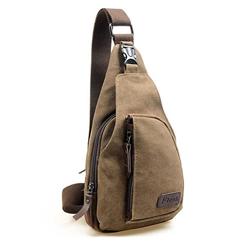 bolso del pecho - SODIAL(R) Bolso Mochila de Pecho del Hombro de la Lona de Viaje Deporte Ocio para Hombre, Cafe