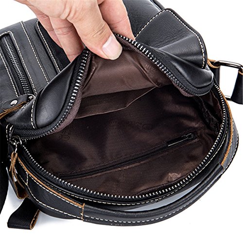 Bolso Mochila de Pecho Bolsos Bandolera, BULL CAPTAIN Hombres Cuero Genuino Bolso de Hombro, Retro Ligero Bolso de Cuerpo Cruzado Cartera Diario para Negocios Deporte Casual Excursionismo Negro