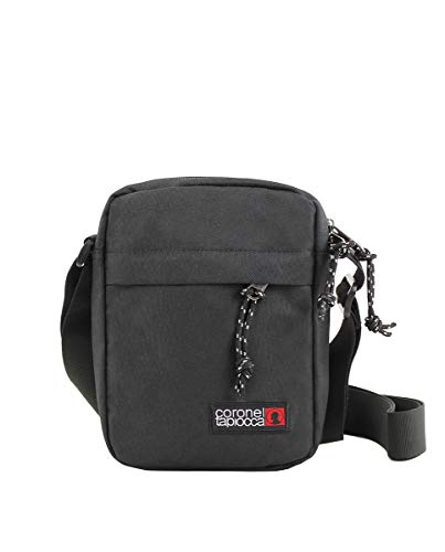 Bolso para Hombre Bolso Bandolera Coronel Tapiocca Casual con Solapa Bolsillos y Cremallera Denim 17.5x22x5.5 cm Negro