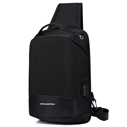 Bolsos Bandoleras Hombres Bolsa de Pecho Bolsos Cruzados Hombre Bolsa Deportiva de Hombro Bandoleras Cruzada 9.7 Inch iPad con USB Bolsa de Hombro Bolsa de Mochila para Ciclismo (Negro)