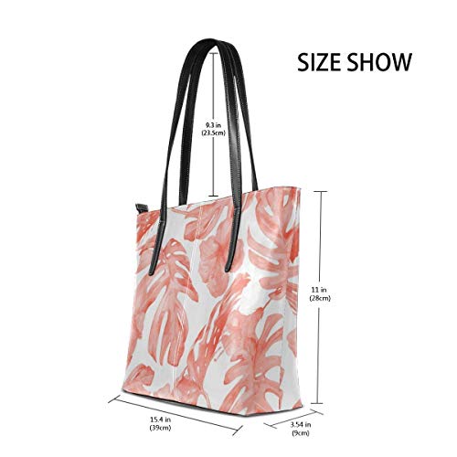 Bolsos de moda Tote Bag Top Handle Shoulder Bags Tropical hibiscus and palm leaves dark coral white Leather Tote Large Purse Shoulder Bag Portable Storage HandBags Convenient Shoppers Tote