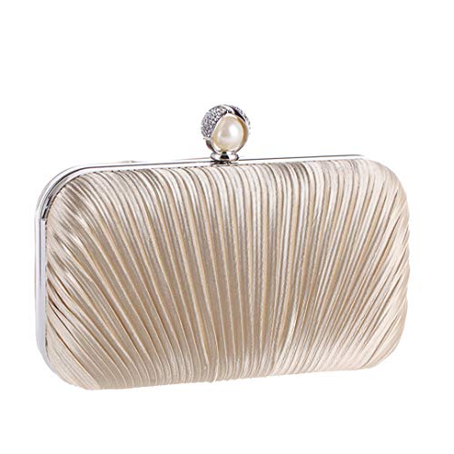 Bolsos de noche plisados para las mujeres mini acanalados satén embrague perla bolso monedero cadena larga bolsas de hombro, plata (Plateado) - Y8625541565926