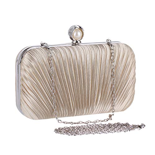 Bolsos de noche plisados para las mujeres mini acanalados satén embrague perla bolso monedero cadena larga bolsas de hombro, plata (Plateado) - Y8625541565926